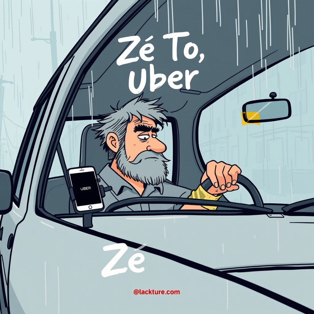 A minimalist and modern book cover illustration for a Portuguese black humor novel titled 'Zé Tó, Uber'
