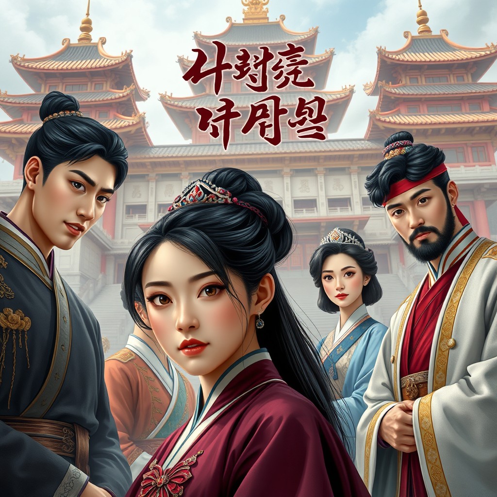 A captivating book cover that illustrates a dramatic scene set in a magnificent South Korean royal palace