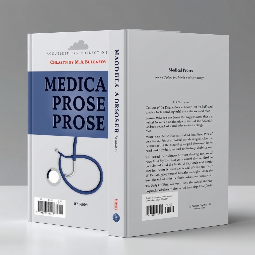 A hardcover book cover design for the collection titled 'Medical Prose by M