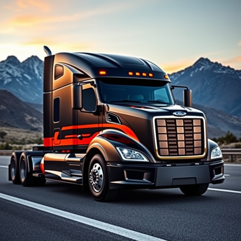 A modern 2026 Ford LTL 9000 semi truck, featuring an innovative and stylish design that captures attention