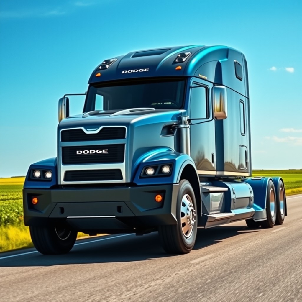 A cutting-edge 2026 Dodge Bighorn semi truck, showcasing a modern design that blends ruggedness with sleek aesthetics