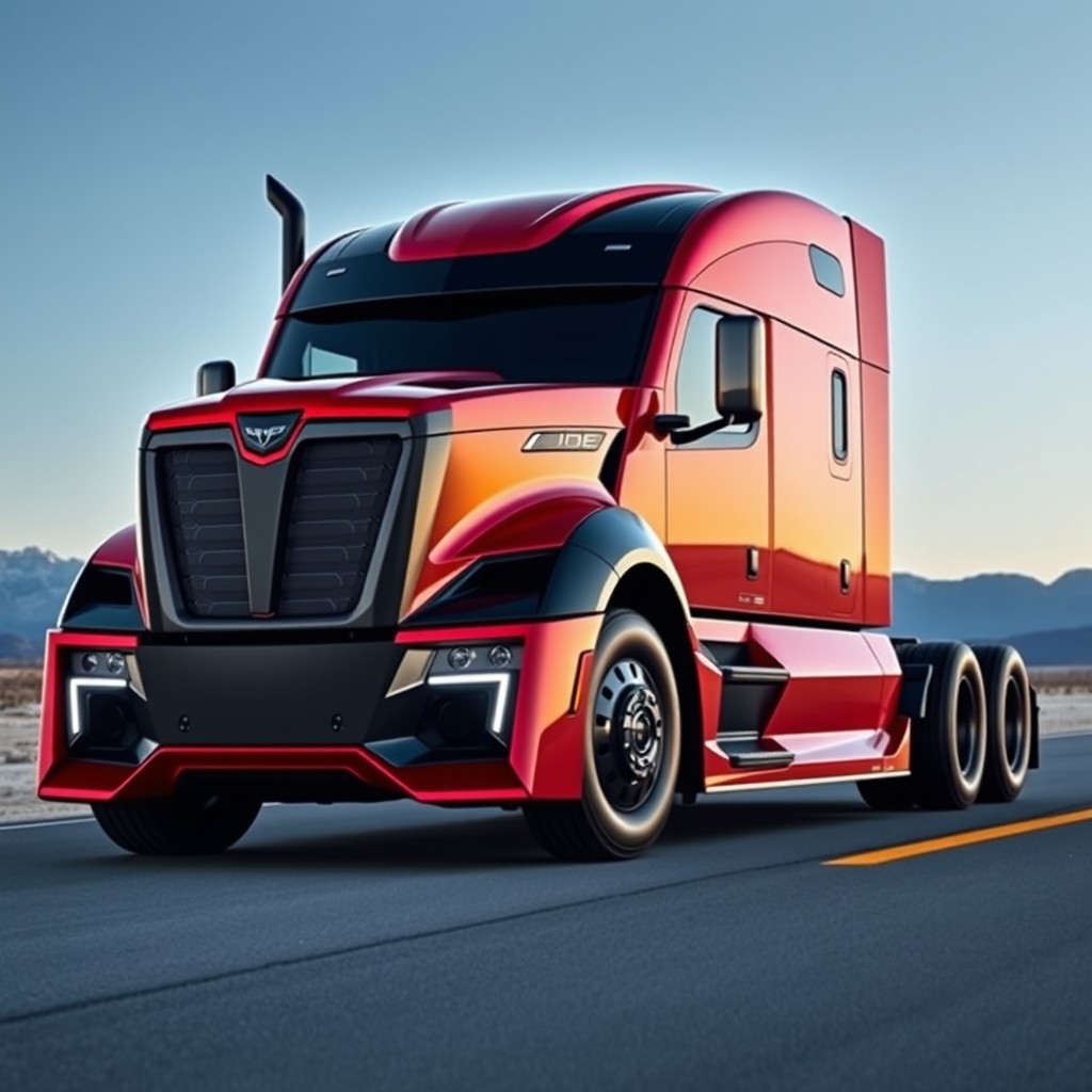 A contemporary 2026 Dodge Bighorn semi truck exhibiting a bold and futuristic design