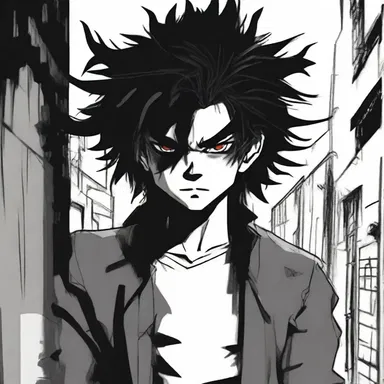 In the dark alley, a tike with wild hair and a menacing smirk approached, sending shivers down my spine.