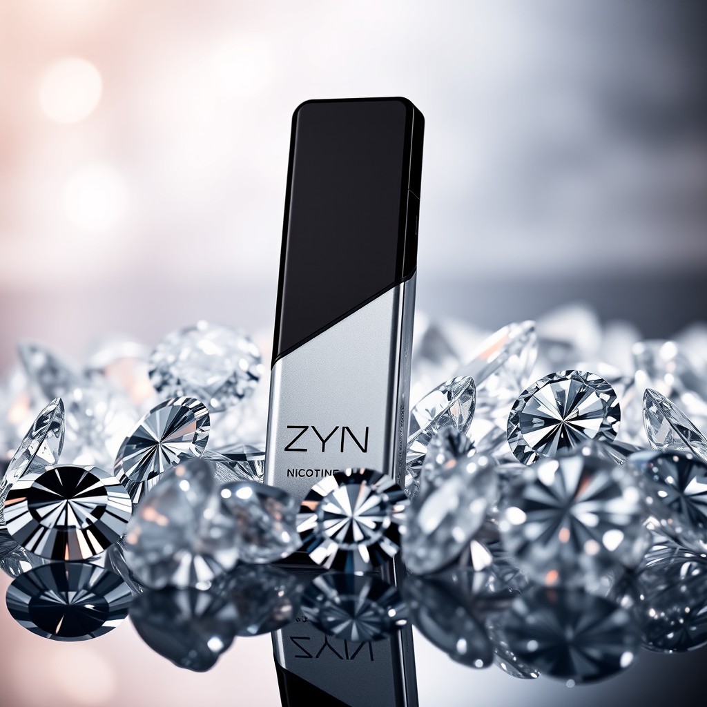 A glamorous portrayal of a Zyn nicotine pouch alongside an array of sparkling diamonds