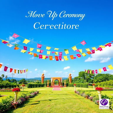A stunning outdoor setting for the 'Move Up Day Ceremony', featuring a beautifully decorated space without any people