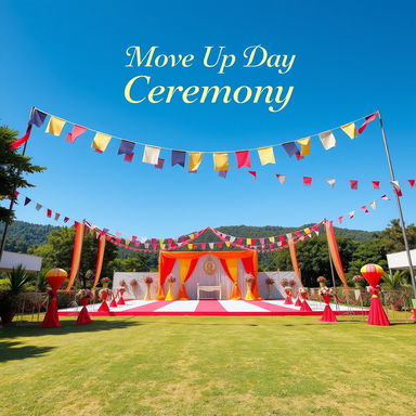 A stunning outdoor setting for the 'Move Up Day Ceremony', featuring a beautifully decorated space without any people
