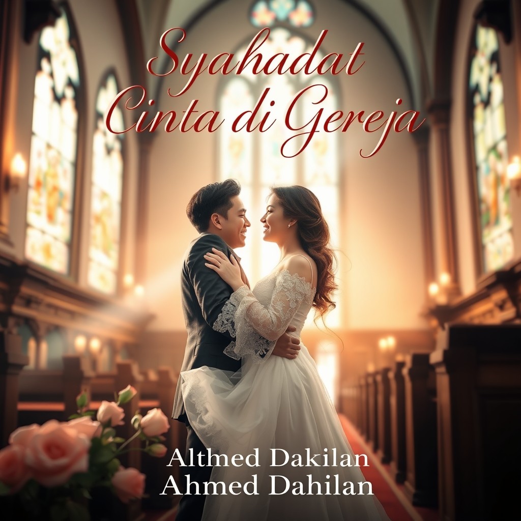 A romantic novel cover design for 'Syahadat Cinta di Gereja' by Ahmad Dahlan