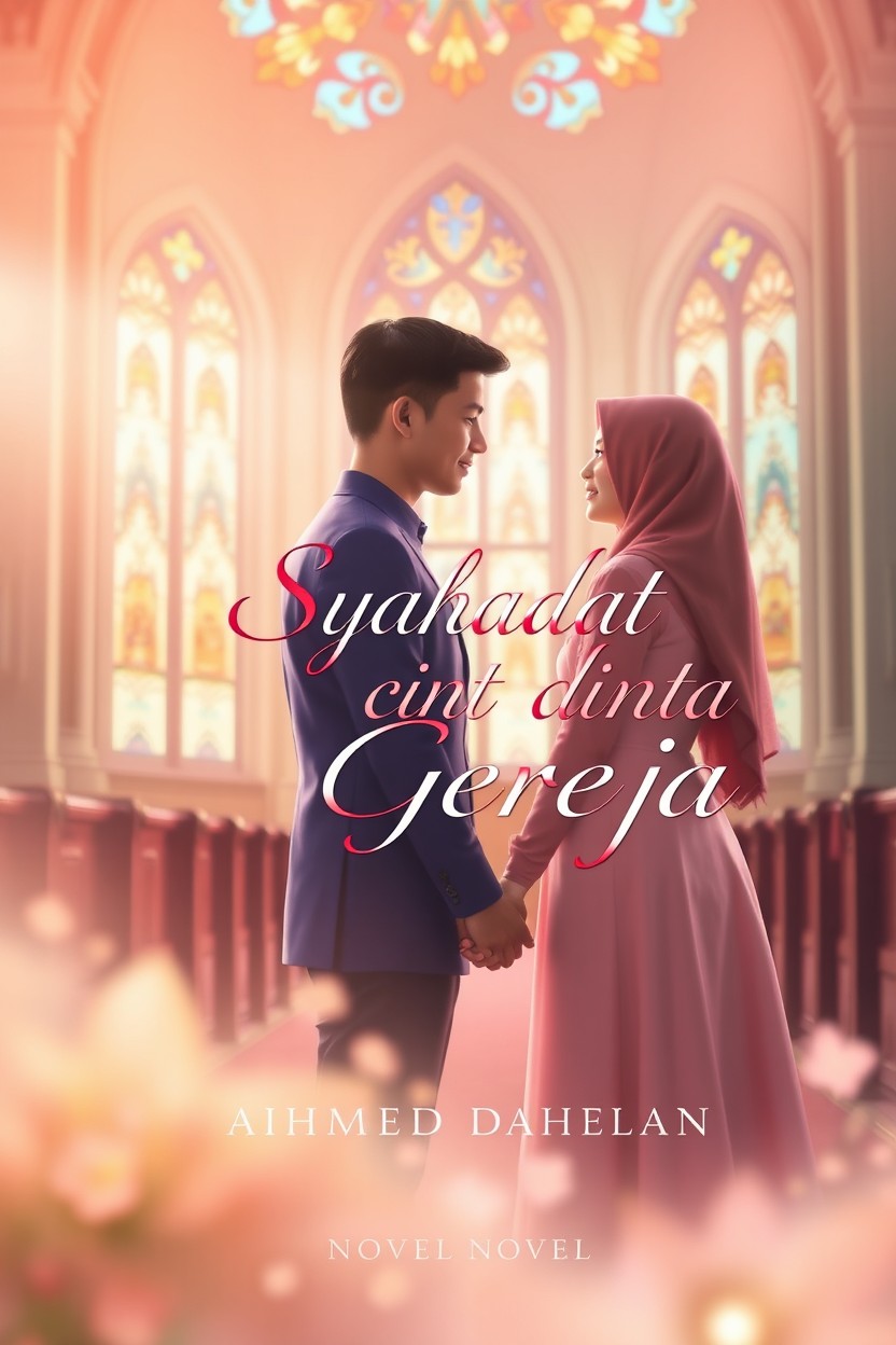A captivating book cover design for a novel titled 'Syahadat Cinta di Gereja' by Ahmad Dahlan
