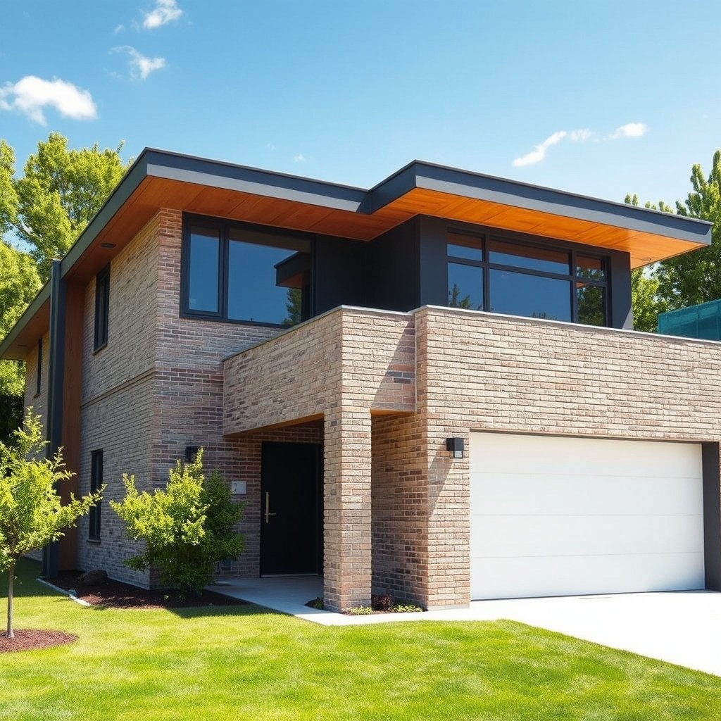 A modern flat-roofed house under construction, showcasing its sleek architectural lines and contemporary design
