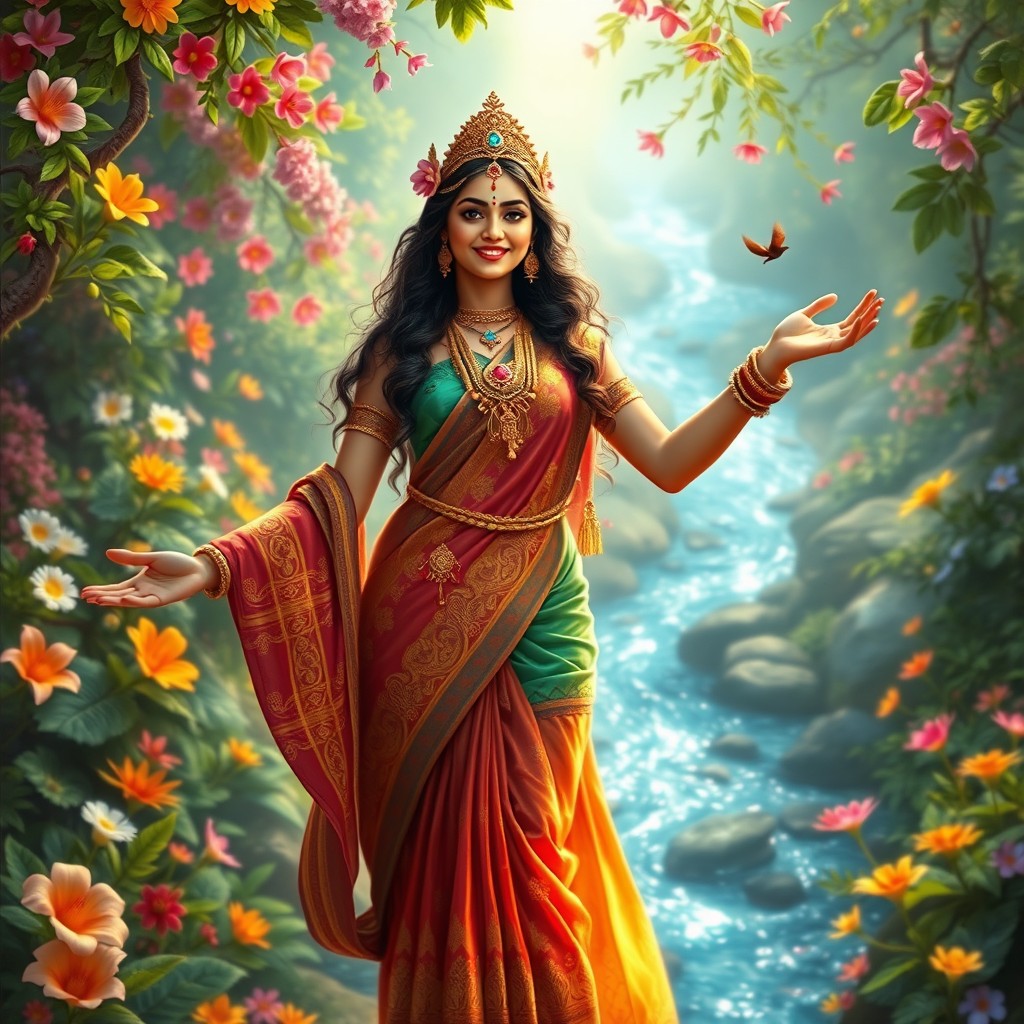 A beautiful and enchanting depiction of Rambha, the celestial nymph from Indian mythology