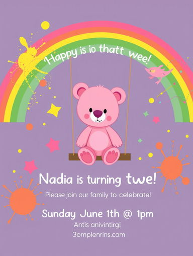A playful and cute birthday invitation for a 2 year old's birthday party