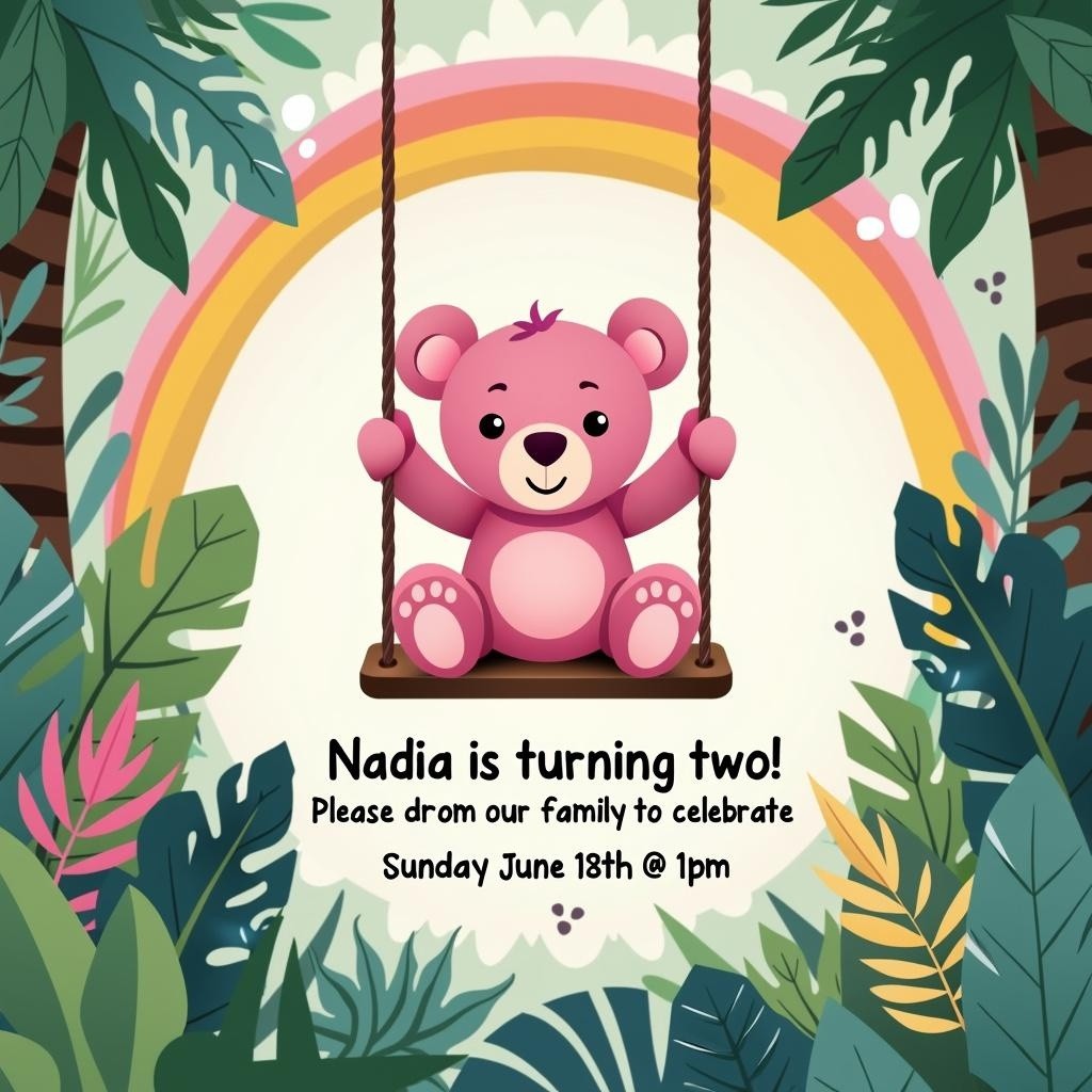A playful and cute birthday invitation for a 2 year old's birthday party