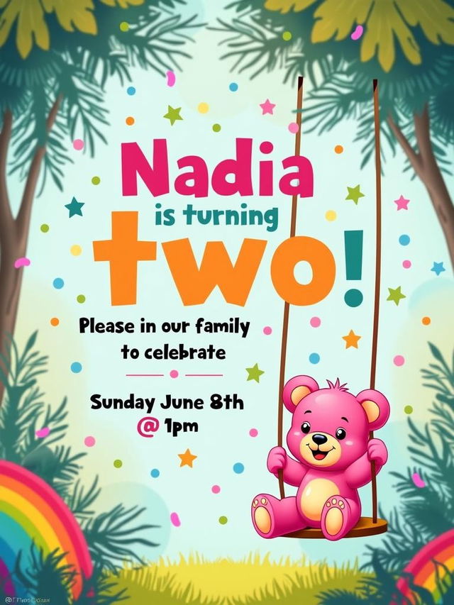 A playful and cute birthday invitation for a 2 year old girl