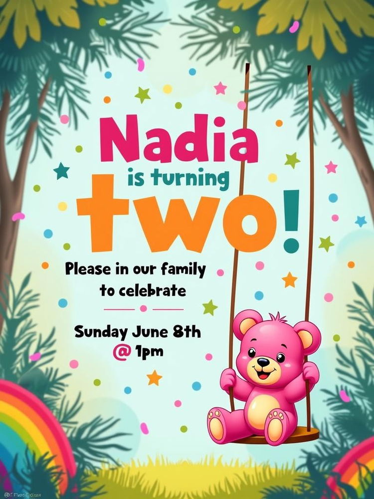 A playful and cute birthday invitation for a 2 year old girl
