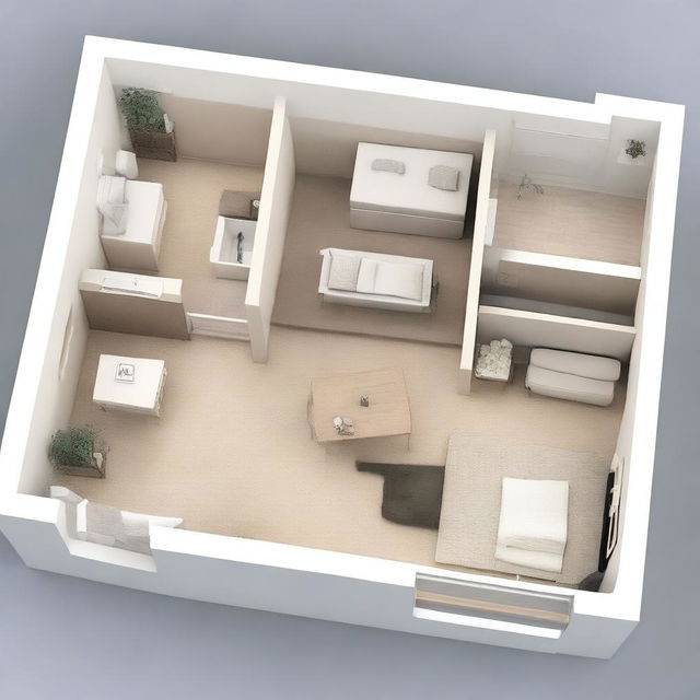 This digital art image presents a high-quality work plan for an apartment designed for one person