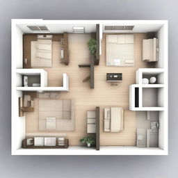 This digital art image presents a high-quality work plan for an apartment designed for one person