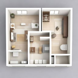 This digital art image presents a high-quality work plan for an apartment designed for one person