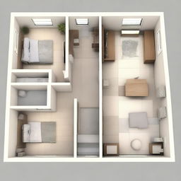 This digital art image presents a high-quality work plan for an apartment designed for one person