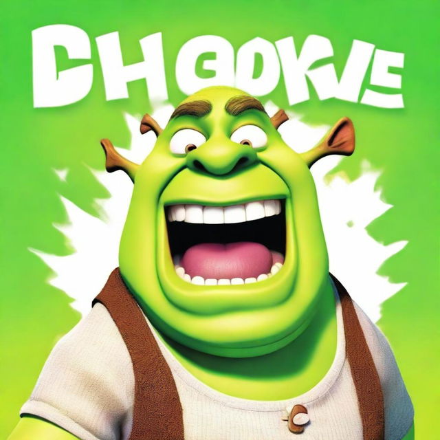 Shrek, the friendly green ogre from DreamWorks, captured mid-yell, with the word 'BYEBYE' bursting from his mouth in bold, colorful comic-style font.