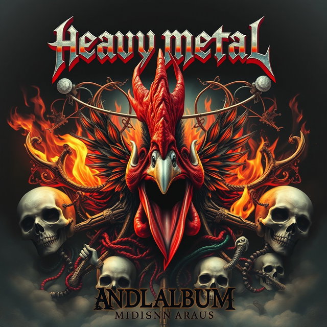 Album cover for a heavy metal band, artistically featuring a surrealistic and provocative representation of a chicken's anus as the central focus