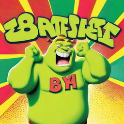 Shrek, the friendly green ogre from DreamWorks, captured mid-yell, with the word 'BYEBYE' bursting from his mouth in bold, colorful comic-style font.