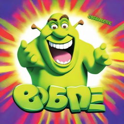 Shrek, the friendly green ogre from DreamWorks, captured mid-yell, with the word 'BYEBYE' bursting from his mouth in bold, colorful comic-style font.