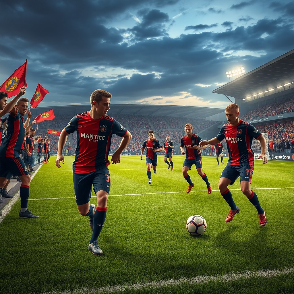 A realistic depiction of a modern football club environment featuring Mantic FC
