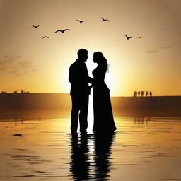 A poignant scene depicting a farewell moment with silhouetted figures saying goodbye at sunset