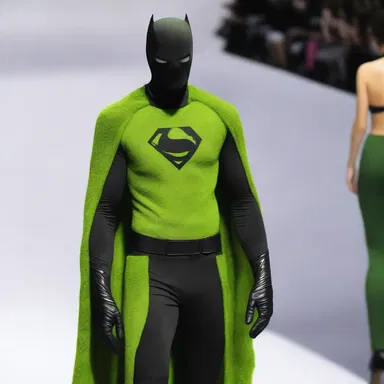 The superhero's costume had a striking combination of moss green and black.