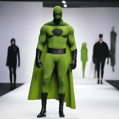 The superhero's costume had a striking combination of moss green and black.