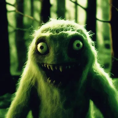 The eerie creature in the horror movie had glowing moss green eyes.