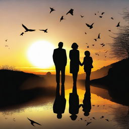 A poignant scene depicting a farewell moment with silhouetted figures saying goodbye at sunset