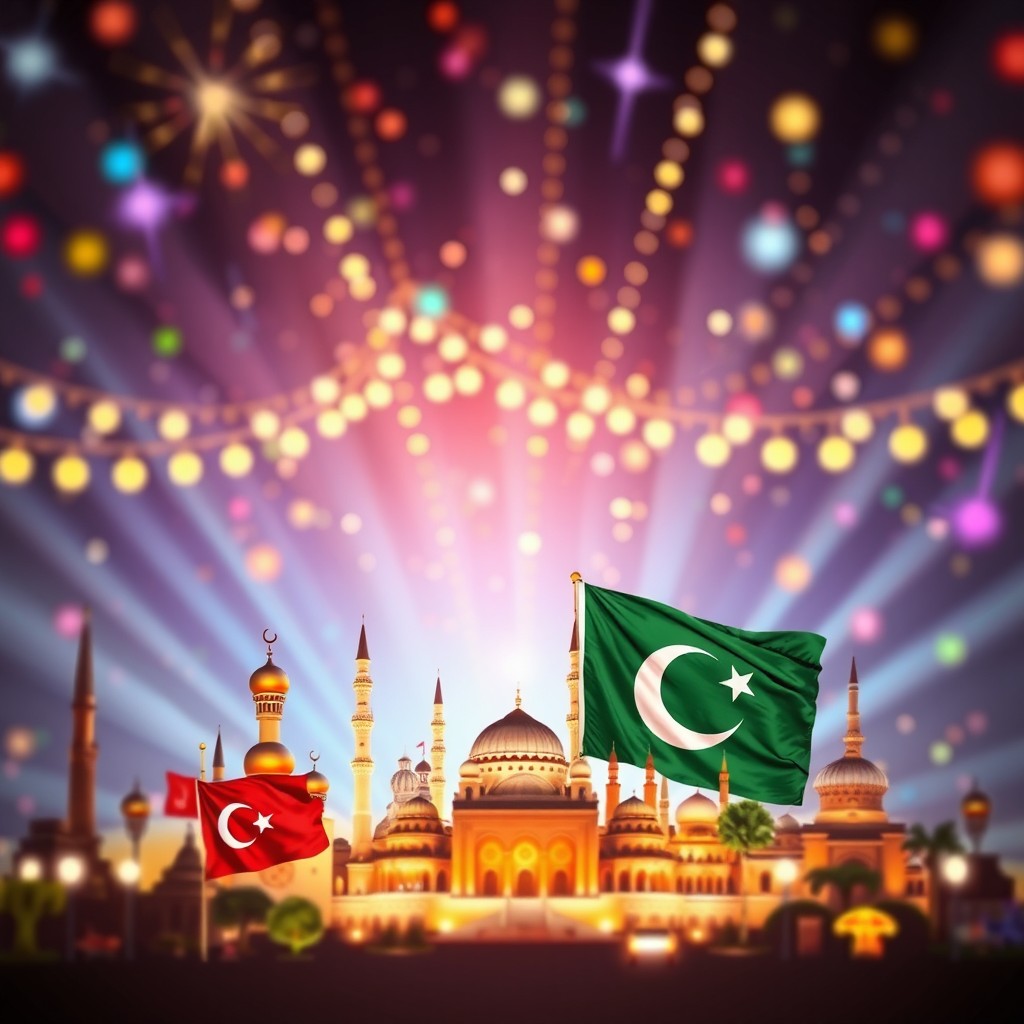 A beautiful and vibrant scene symbolizing the friendship between Turkey and Pakistan