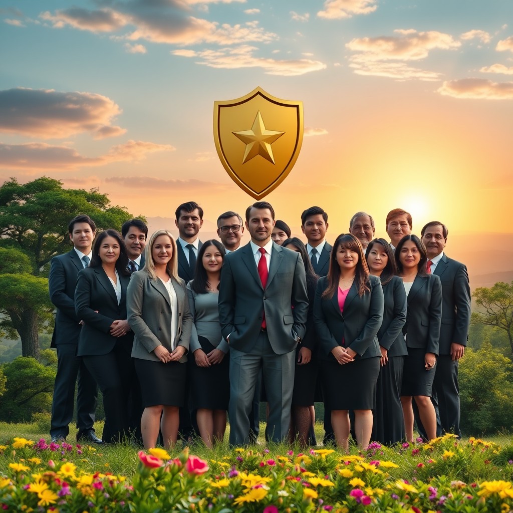 A realistic thumbnail for a YouTube video with a landscape aspect ratio of 16:9, featuring a group of 15 good-looking business leaders in professional attire, positioned together