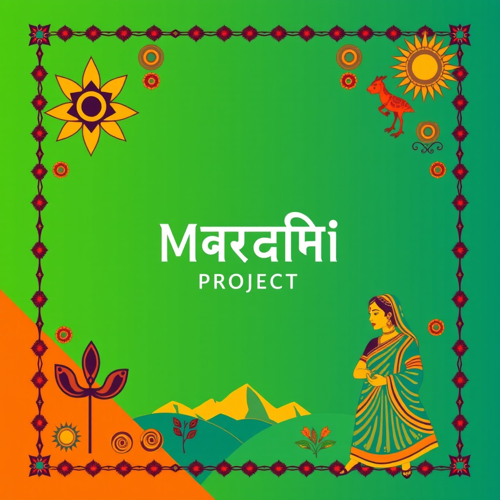 A vibrant and artistic cover page for a Marathi project featuring traditional elements of Marathi culture