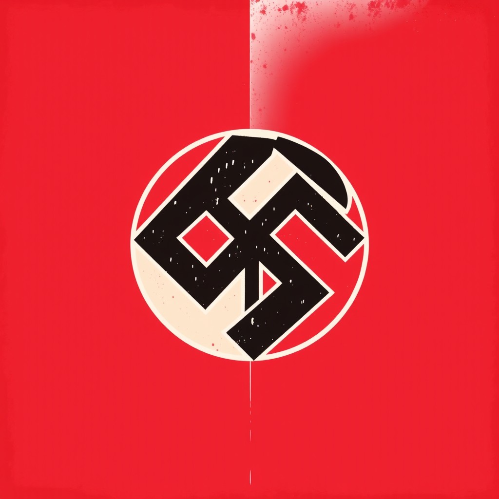 A depiction of the historical flag of Fascist Italy, featuring the bold black Italian fasces symbol, a bundle of rods with an axe, centered on a red background
