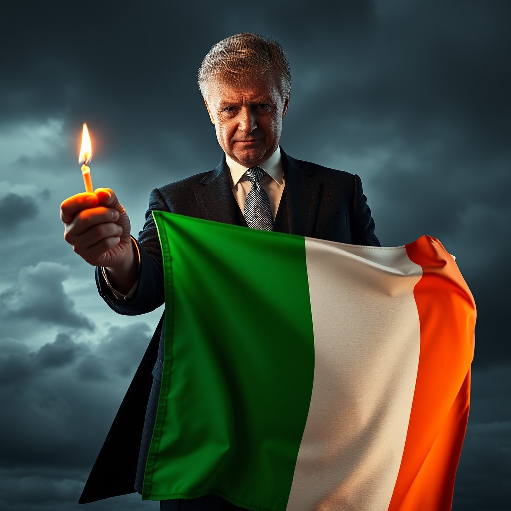 A powerful and thought-provoking scene featuring a political figure in a dramatic setting