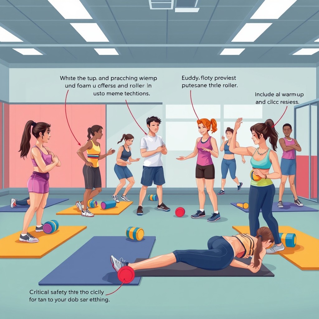 A detailed illustration focused on injury prevention, showcasing various safety techniques in a sports environment