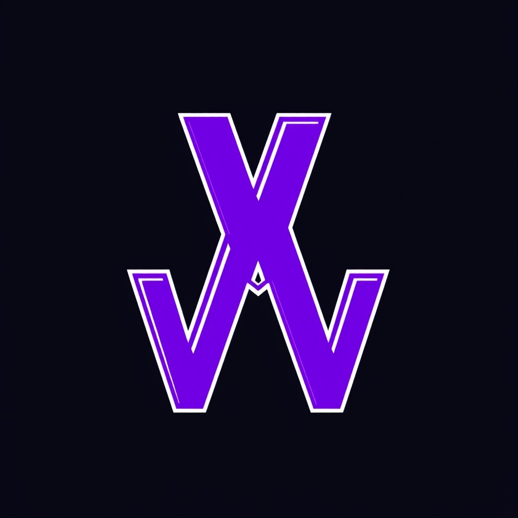 A stylized image featuring a large letter 'V' in a cool modern font, rendered in a vibrant purple color