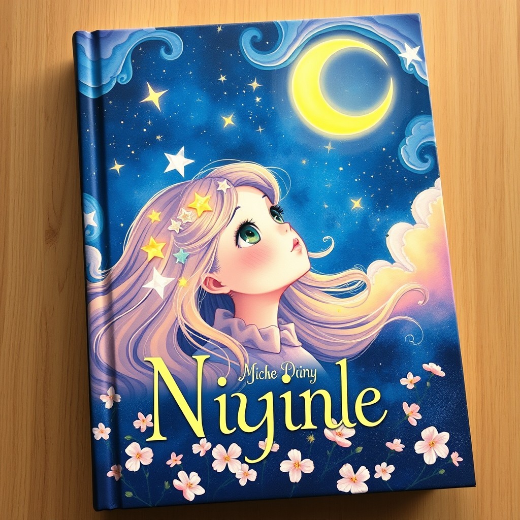 A captivating book cover featuring a girl immersed in a dreamy night world
