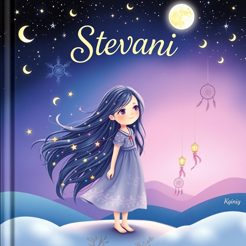 A captivating book cover featuring a girl named Stevani who loves the world of dreams and night