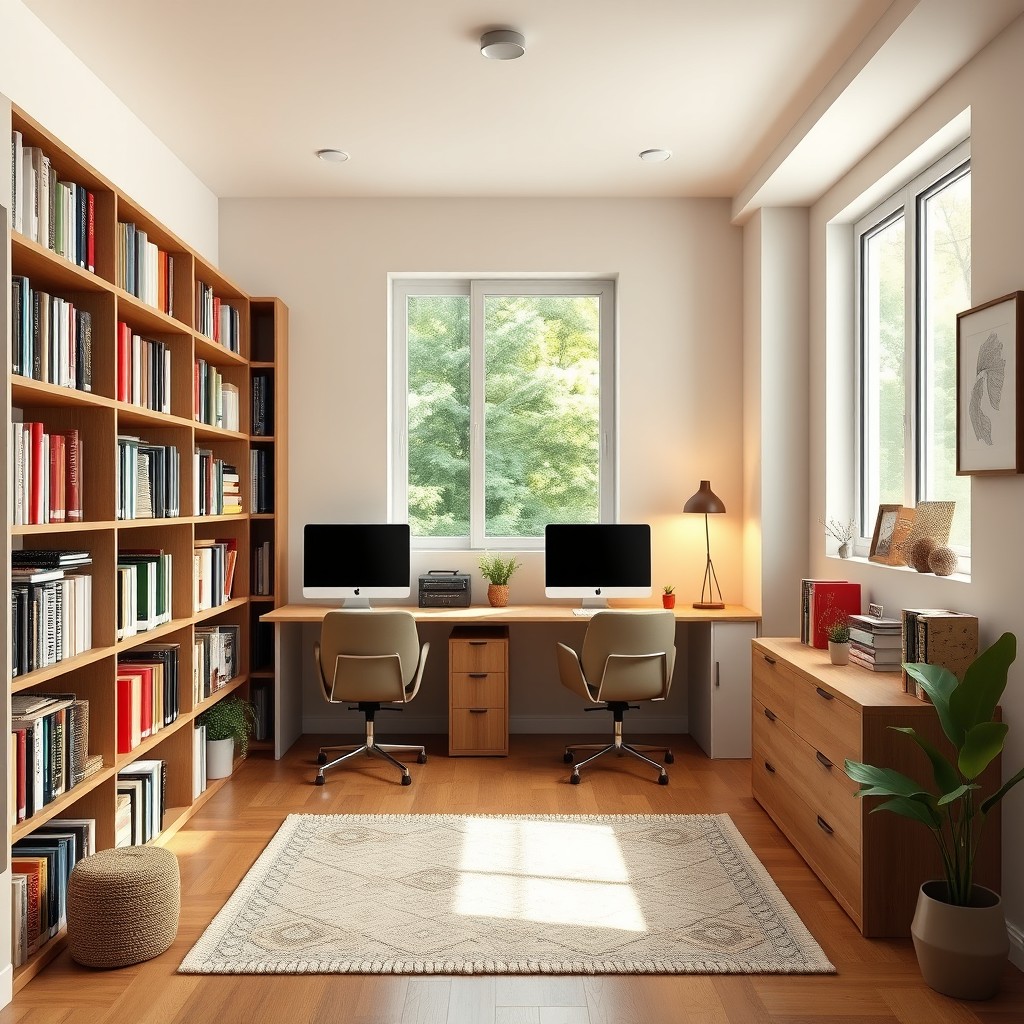 Cozy 8sqm Study & Stylish Dual-PC Desk Design Ideas