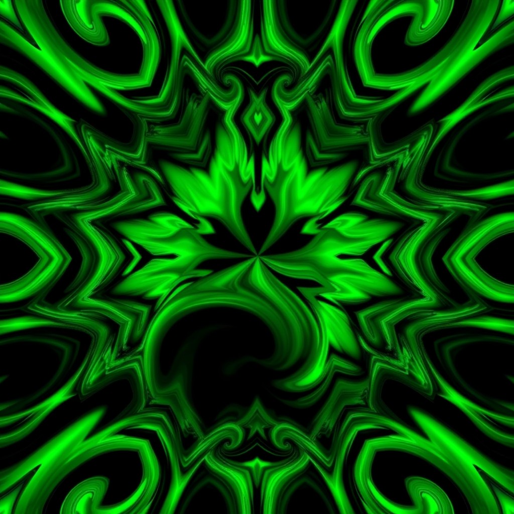 A mesmerizing optical illusion featuring intricate patterns in vibrant green and deep black colors