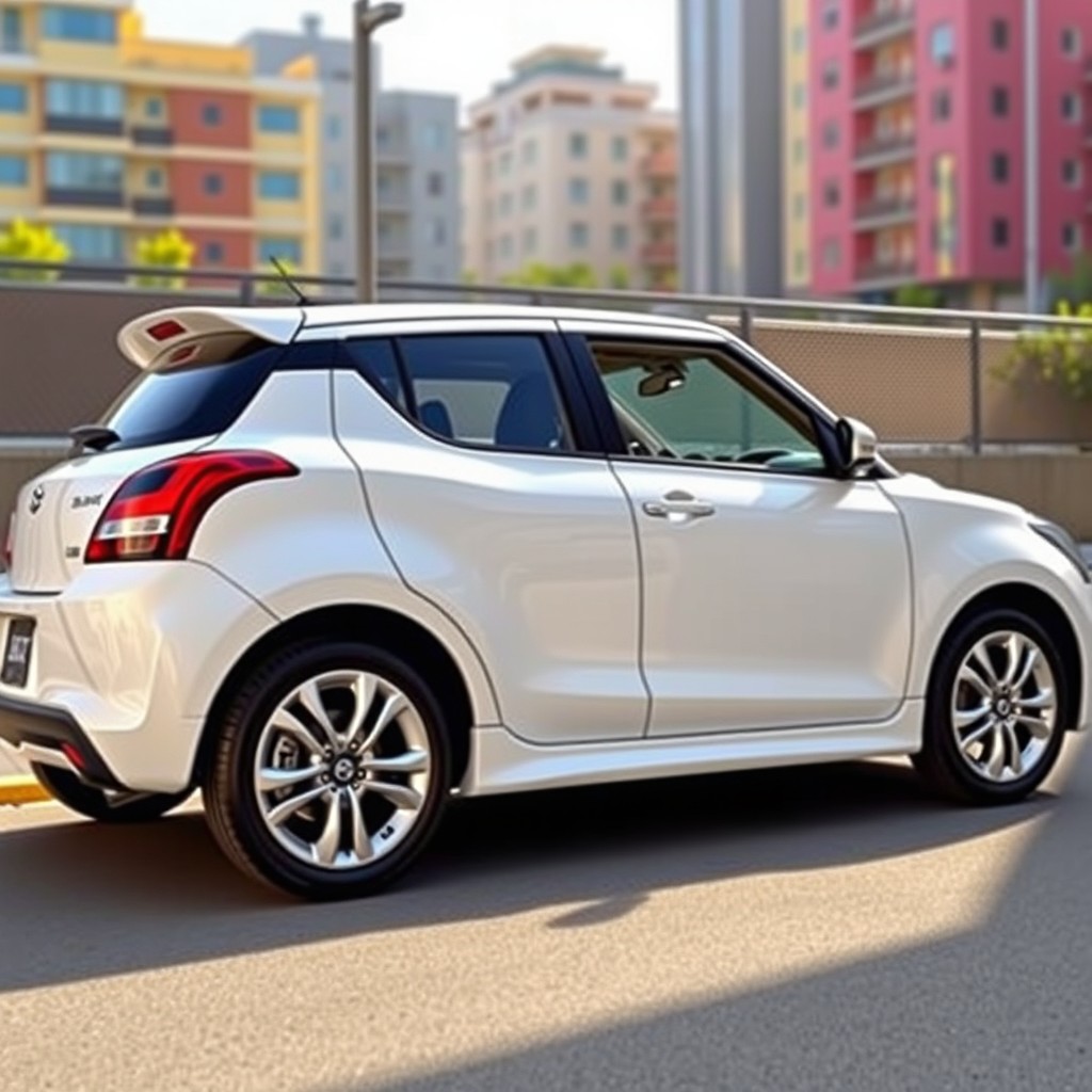 A stunning white pearl 2021 Suzuki Swift, showcasing a sleek and modern design