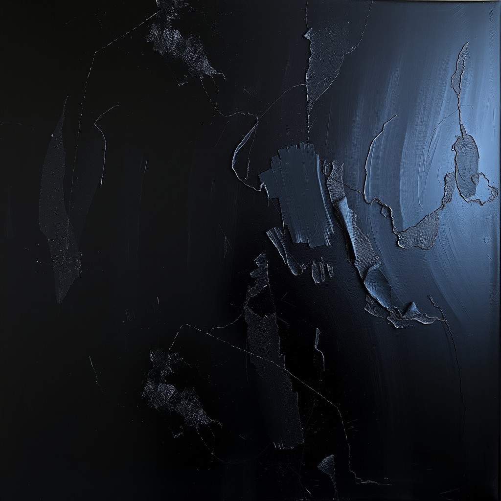 A stunning black painting featuring deep, rich textures and an abstract design that draws the viewer in