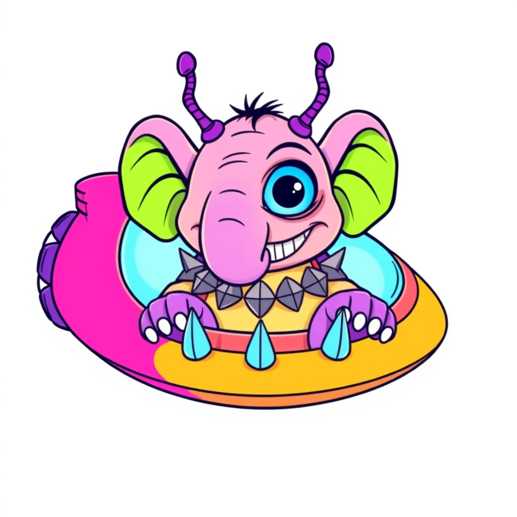 A line art illustration of a cartoonish brightly colored monster, centered in the image