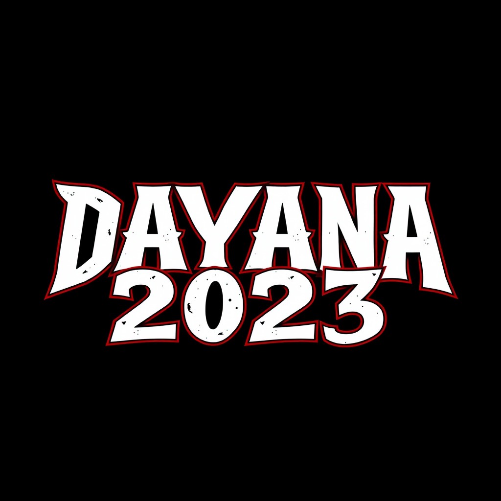 The text 'DAYANA 2023' styled in a dynamic rock and roll theme, featuring bold white lettering with a striking red outline