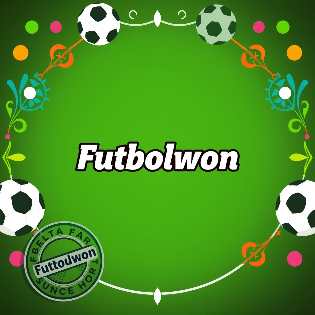A creative sports-themed background featuring stylized decorations around the edges, incorporating the word 'Futbolwon' in a bold, eye-catching font at the center