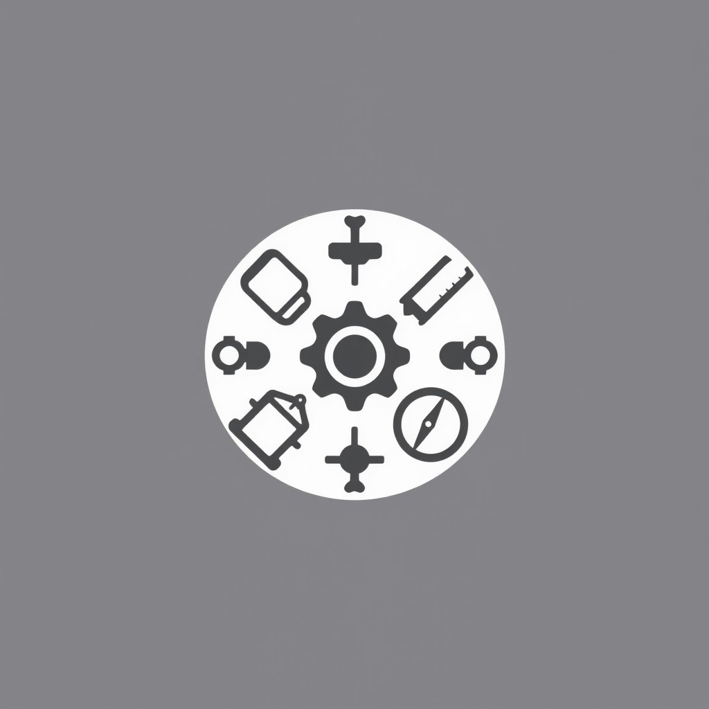 A small black and white logo design that creatively represents various fields of practice through minimalistic symbols