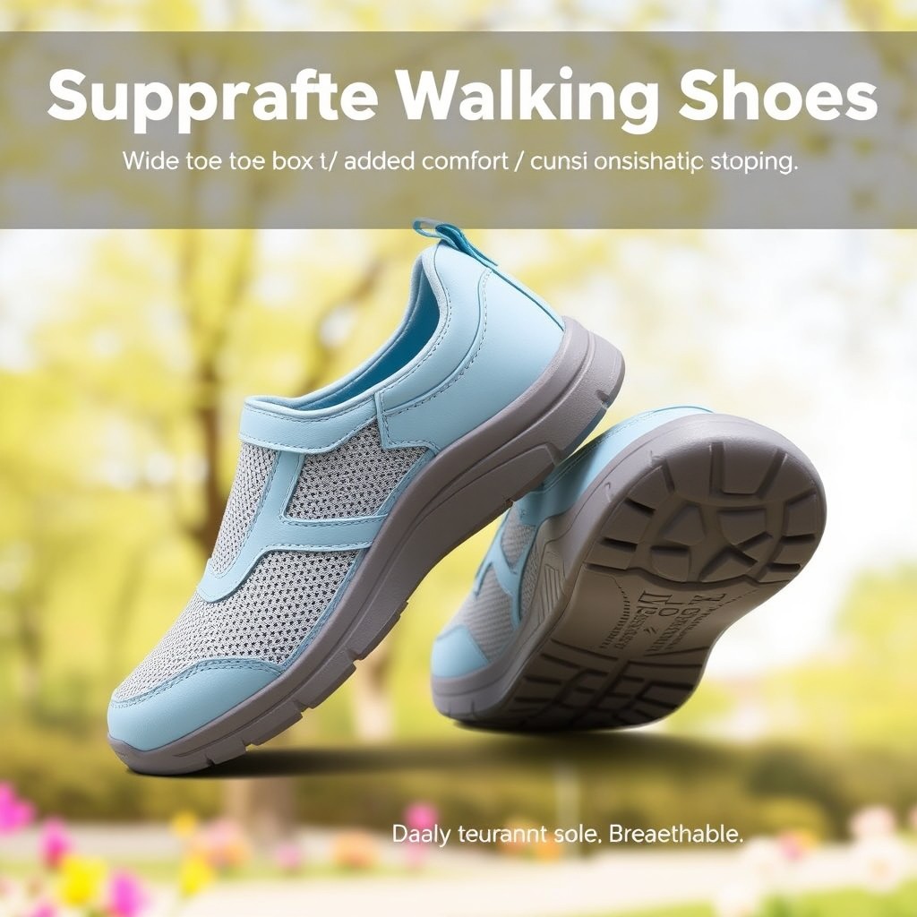 A stylish and comfortable pair of supportive walking shoes designed for elderly individuals